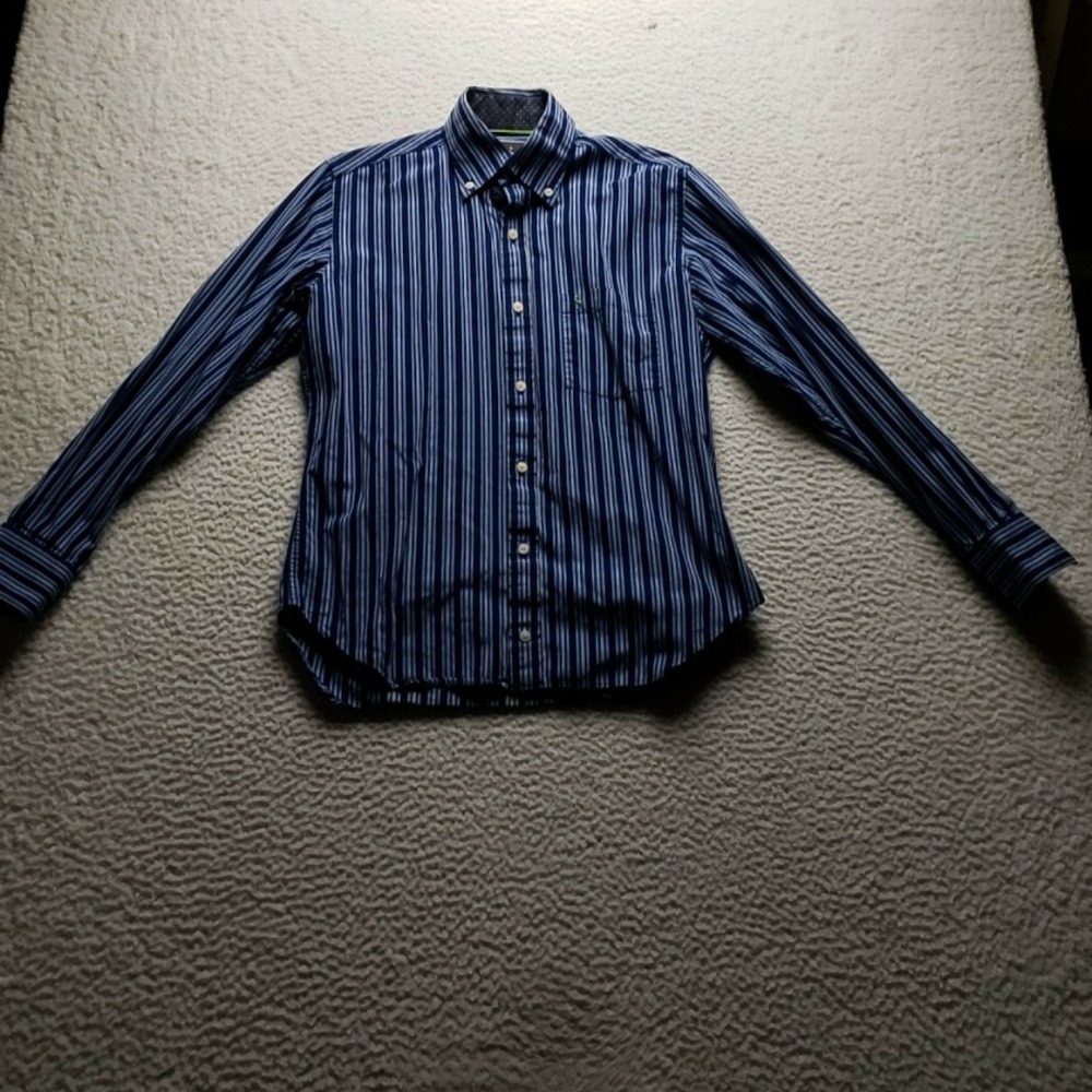 Tailorbyrd Shirt Mens Small Blue Striped 100% Cotton Button-Up Long Sleeve